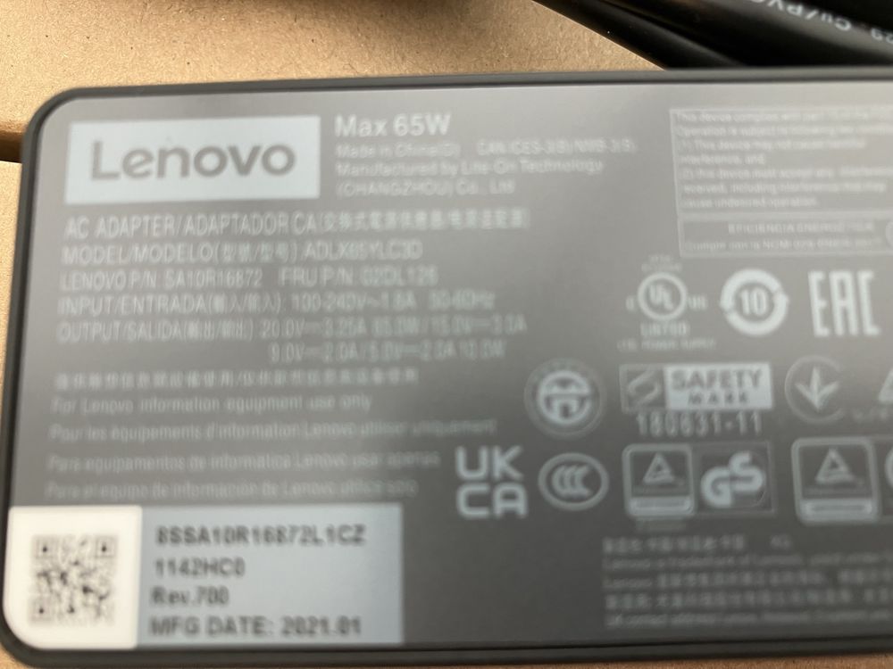 Блок питания живлення Lenovo 65W Standard AC (USB Type-C) (4X20M26272)