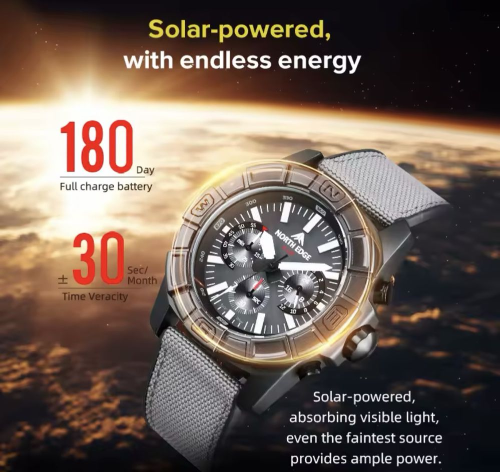 Чоловічий годинник North Edge BLAZE solar power
