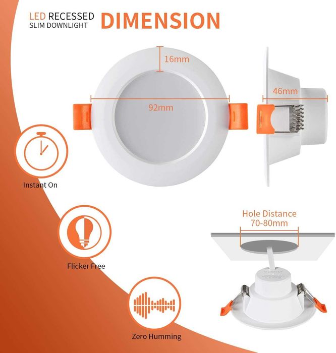 Lampy LED Sufitowe Zestaw 3x 6W 3000K Ciepła Biel φ75mm