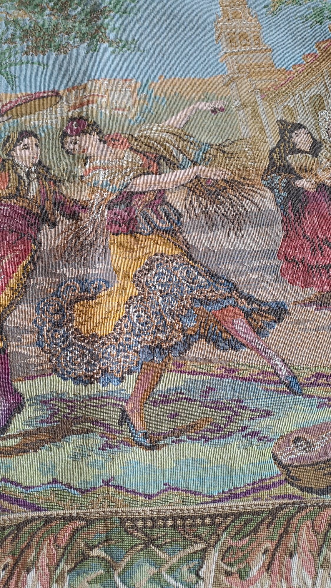 CUDOWNY gobelin kilim makatka żakardowa scenka rodzajowa