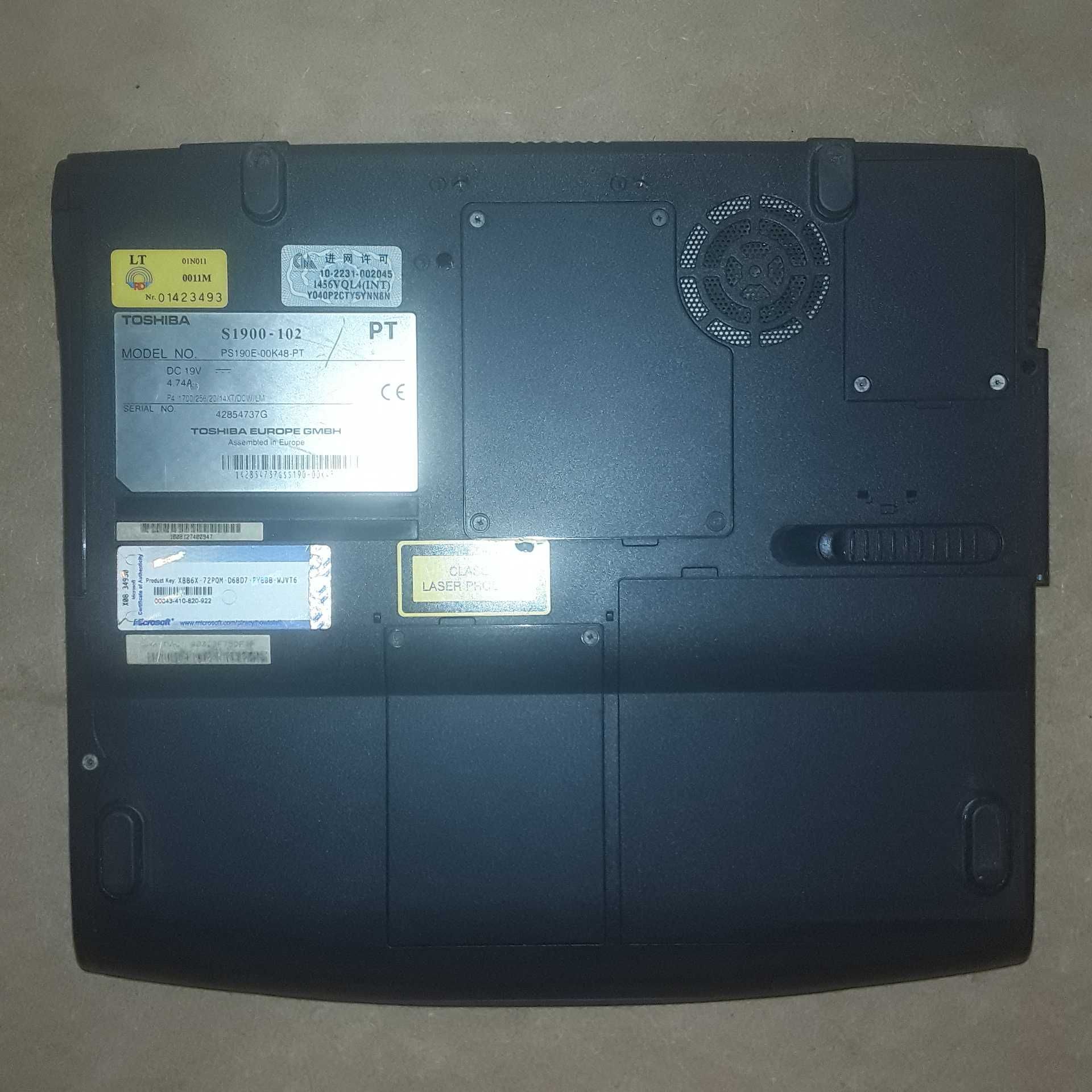 Portátil Toshiba Satellite S1900 modelo 102 [Sem disco rígido]
