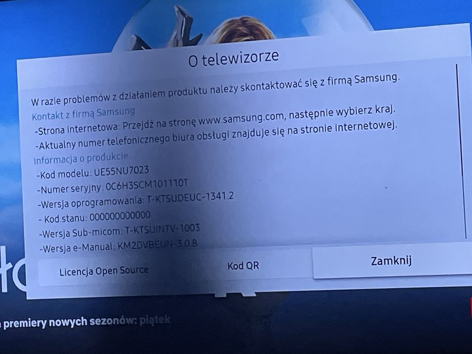 Telewizor Samsung 55 uszkodzony(ciemna plama)