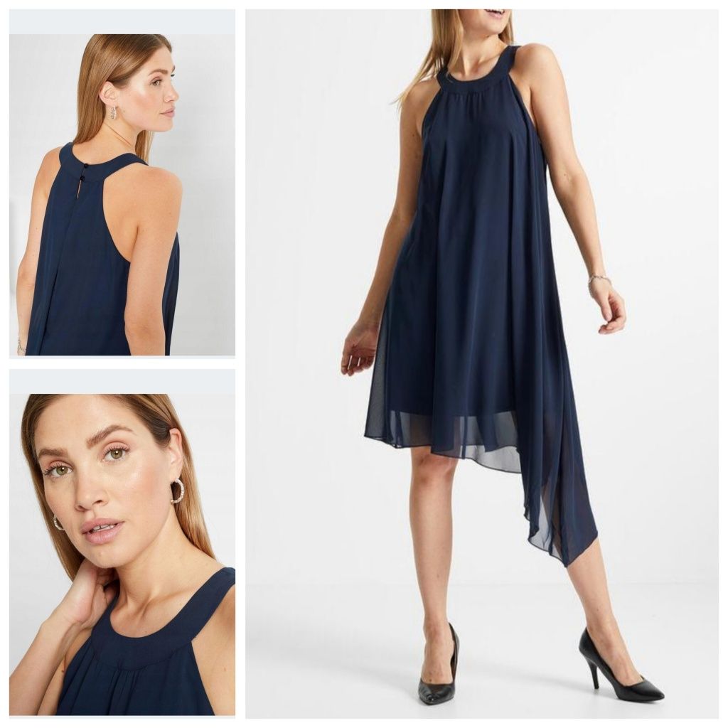 Sukienka granat elegancka 42 xl 40 l granatowa asymetryczna kobieca