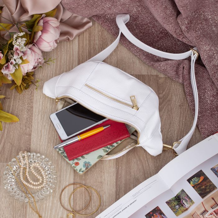 VERA PELLE nerka skórzana saszetka biodrówka V563 biała