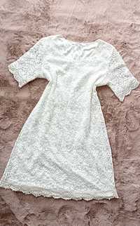 Letnia sukienka biała koronkowa z krótkim rękawem M 38