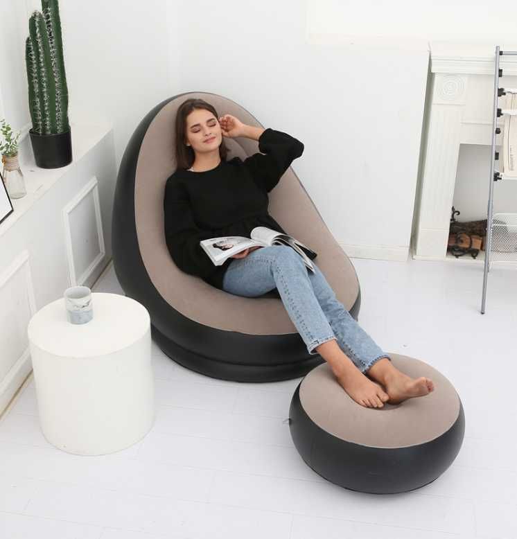 Надувное садовое кресло с пуфиком Air Sofa Comfort zd-33223, велюр