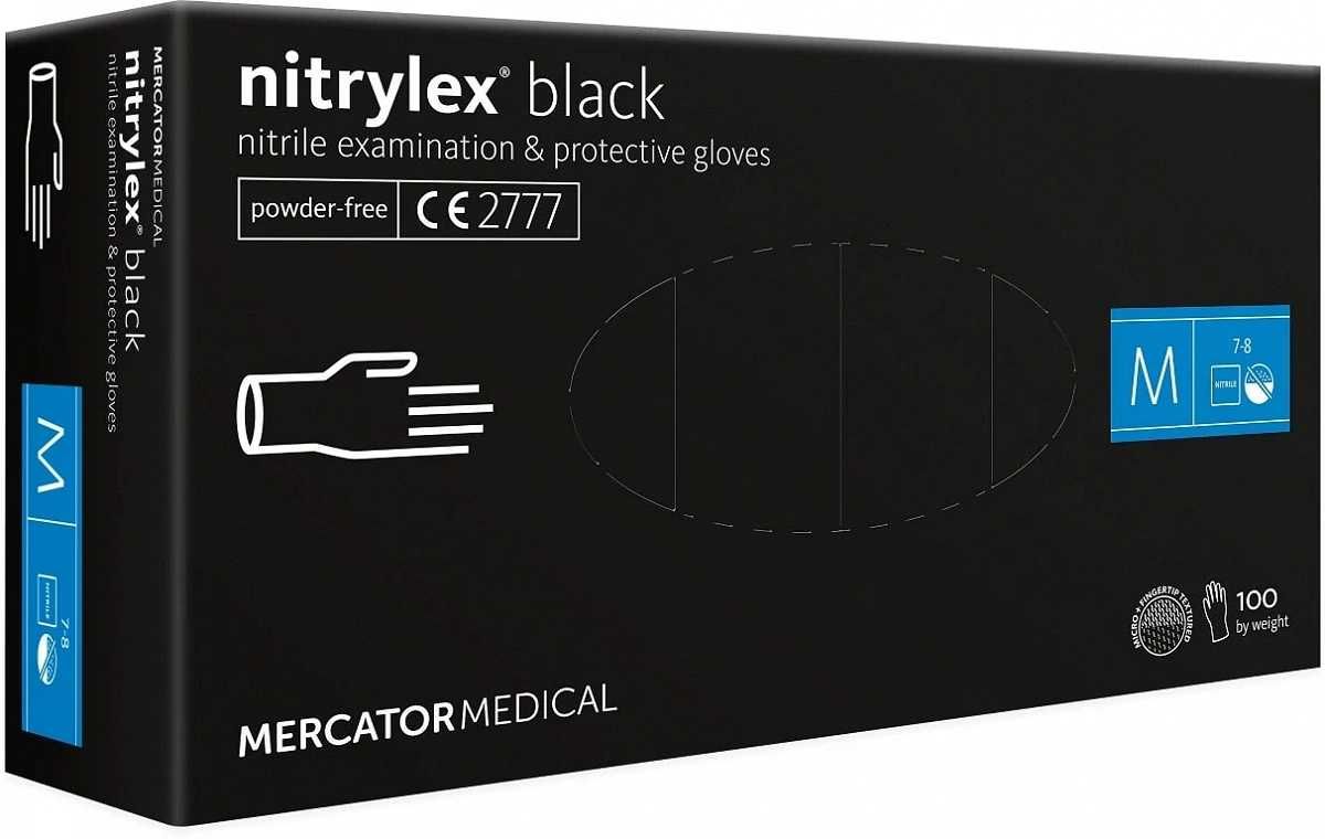 Rękawiczki Nitrylowe CZARNE MERCATOR Nitrylex BLACK XS S M L XL