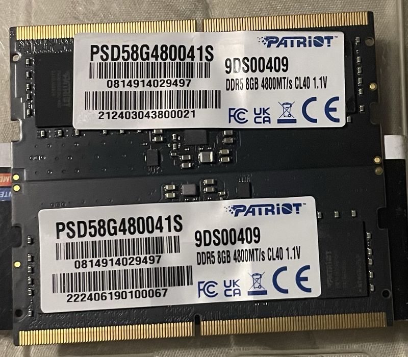 Оперативна памʼять Patriot DDR5 16GB (2×8GB) 4800MHz SO-DIMM
