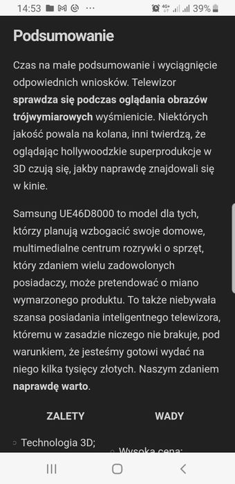 Telewizor smart Samsung 46 cali 3D zadbany sprawny elagancki  jakość