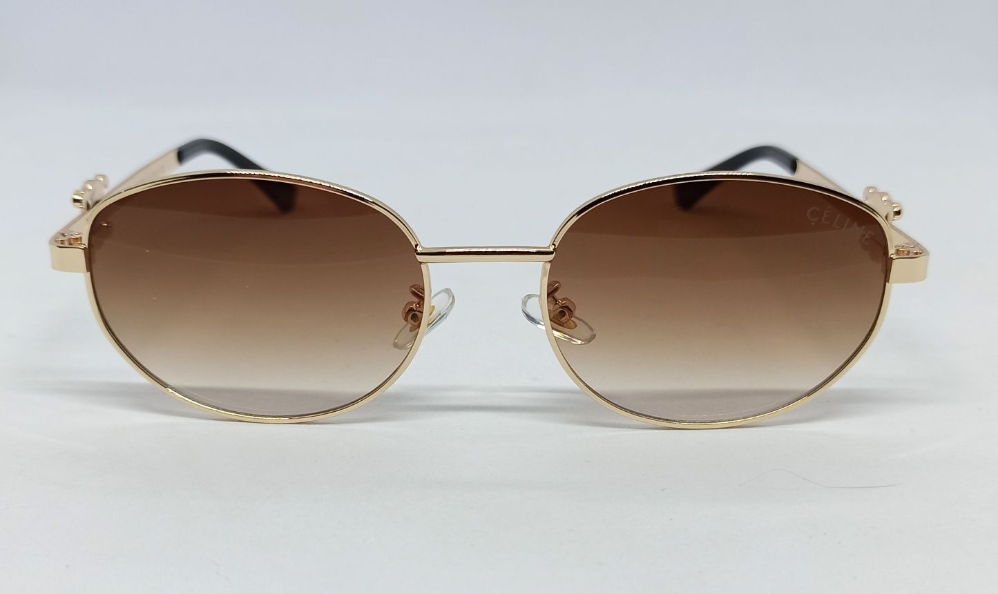 Брендовые модные женские очки овал коричневый градиент в золотом метал