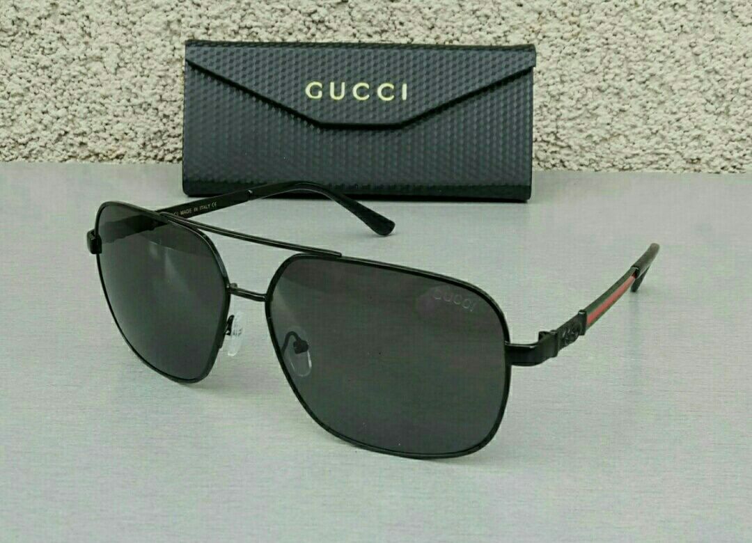 Gucci стильные мужские очки классика черные с красной вставкой