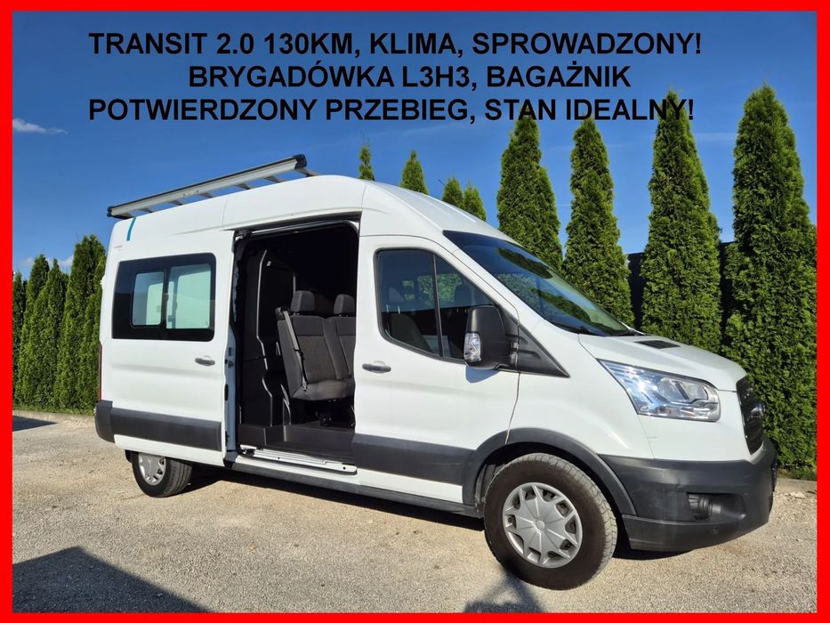 Ford TRANSIT 2.0 130KM  Brygadówka L3H3, bagażnik, Klima, Sprowadzony, Super stan!
