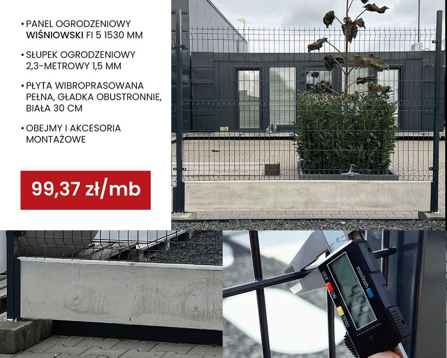 Ogrodzenie Wiśniowski 1530 Fi5 wibroprasa pełna biała gładka 30cm