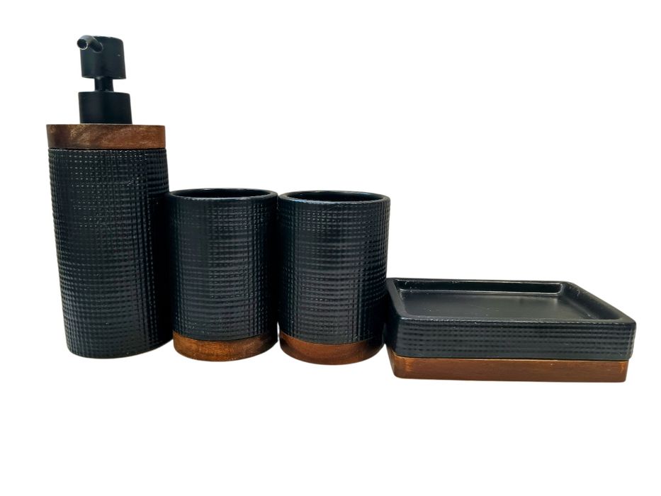 Zestaw łazienkowy dozownik kubki mydelniczka ceramika czarny bdb