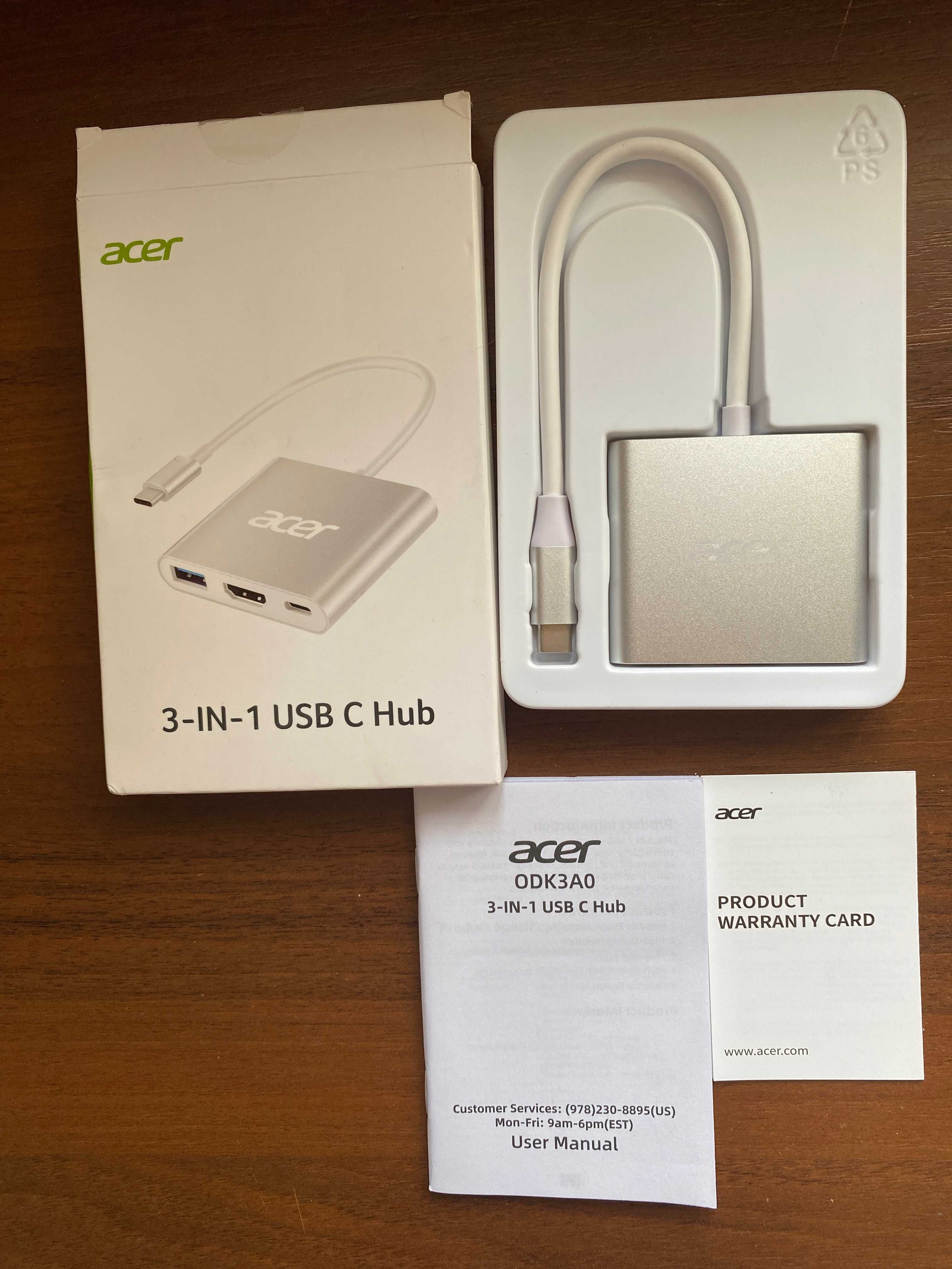 Адаптер Acer USB C на HDMI  Многопортовый Type-C на USB A 3.0, 4K HDMI