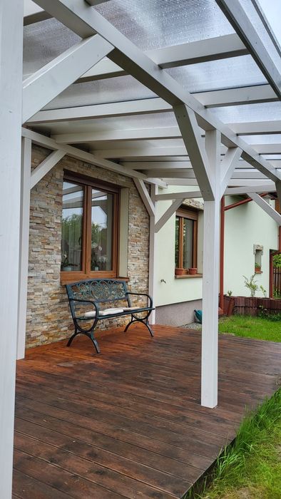 Wiata Zadaszenie krokiew poliweglan deska tarasowa  montaż