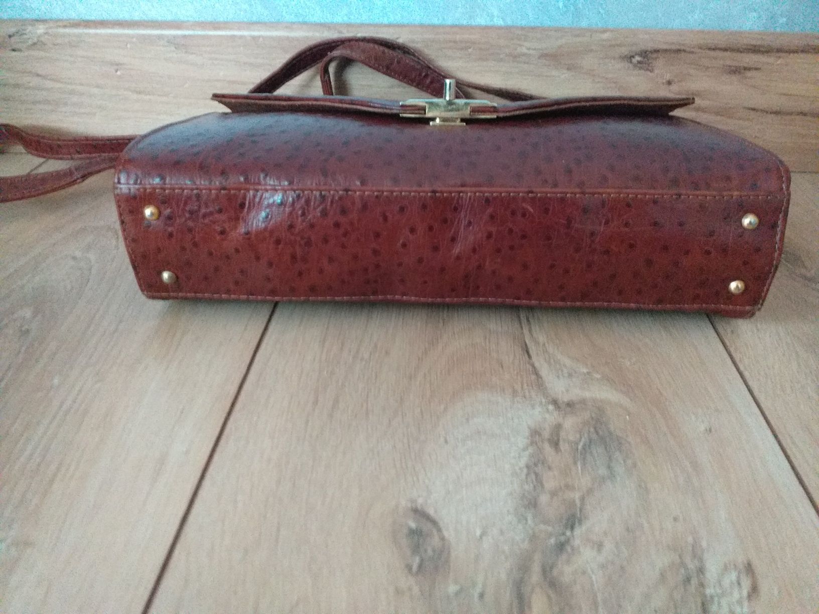 VINTAGE STRUŚ PICARD Mała oryginalna skóra skórzana torebka crossbody