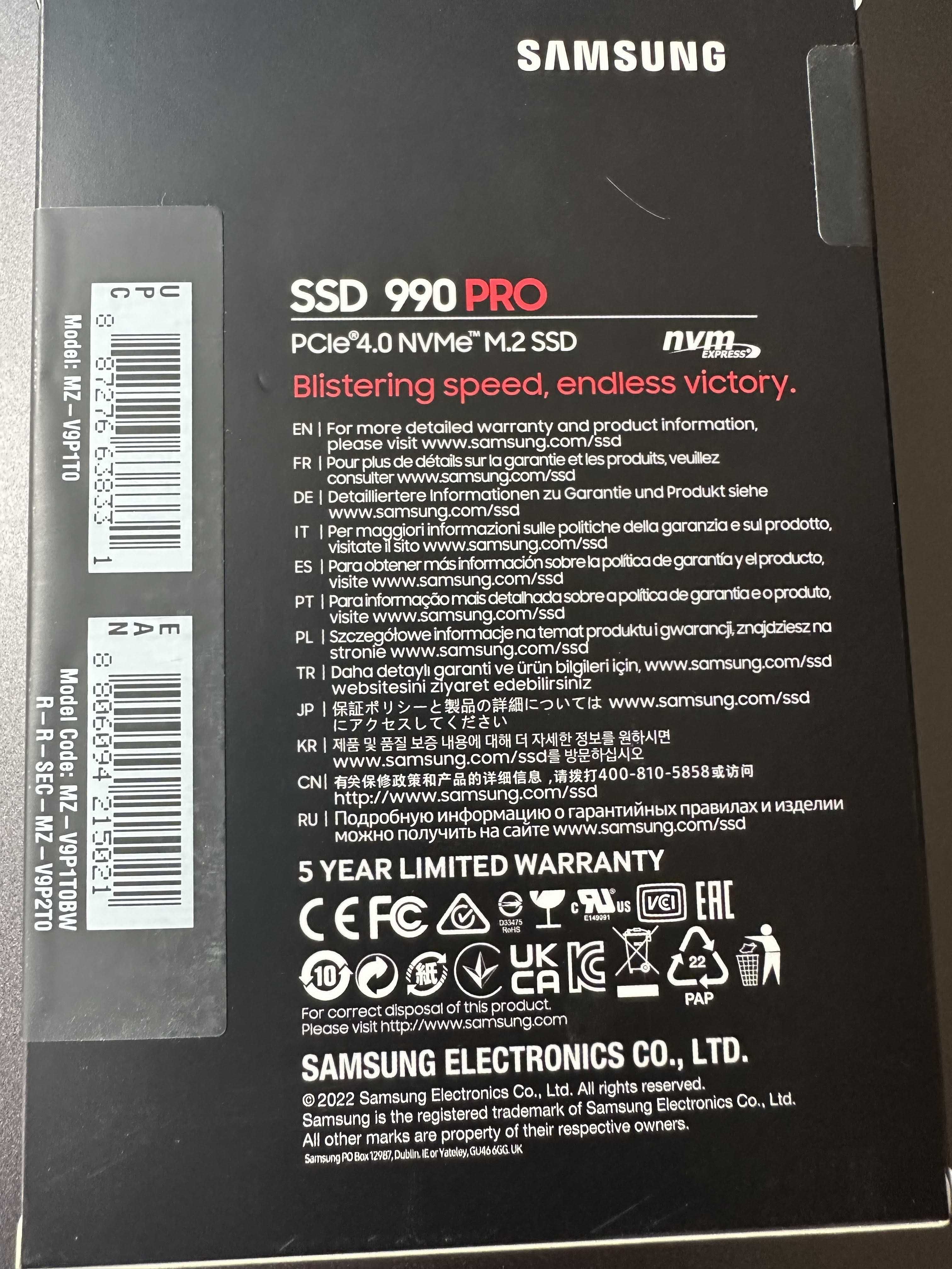 SSD диск Samsung 990 Pro 1TB (MZ-V9P1T0BW)