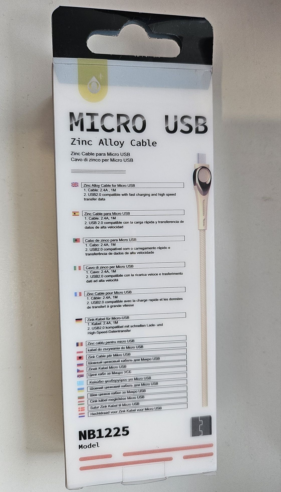 Kabel cynkowy do Micro USB 1m 2,4A