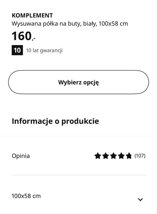 IKEA Komplement wysuwana półka na buty 100x58
