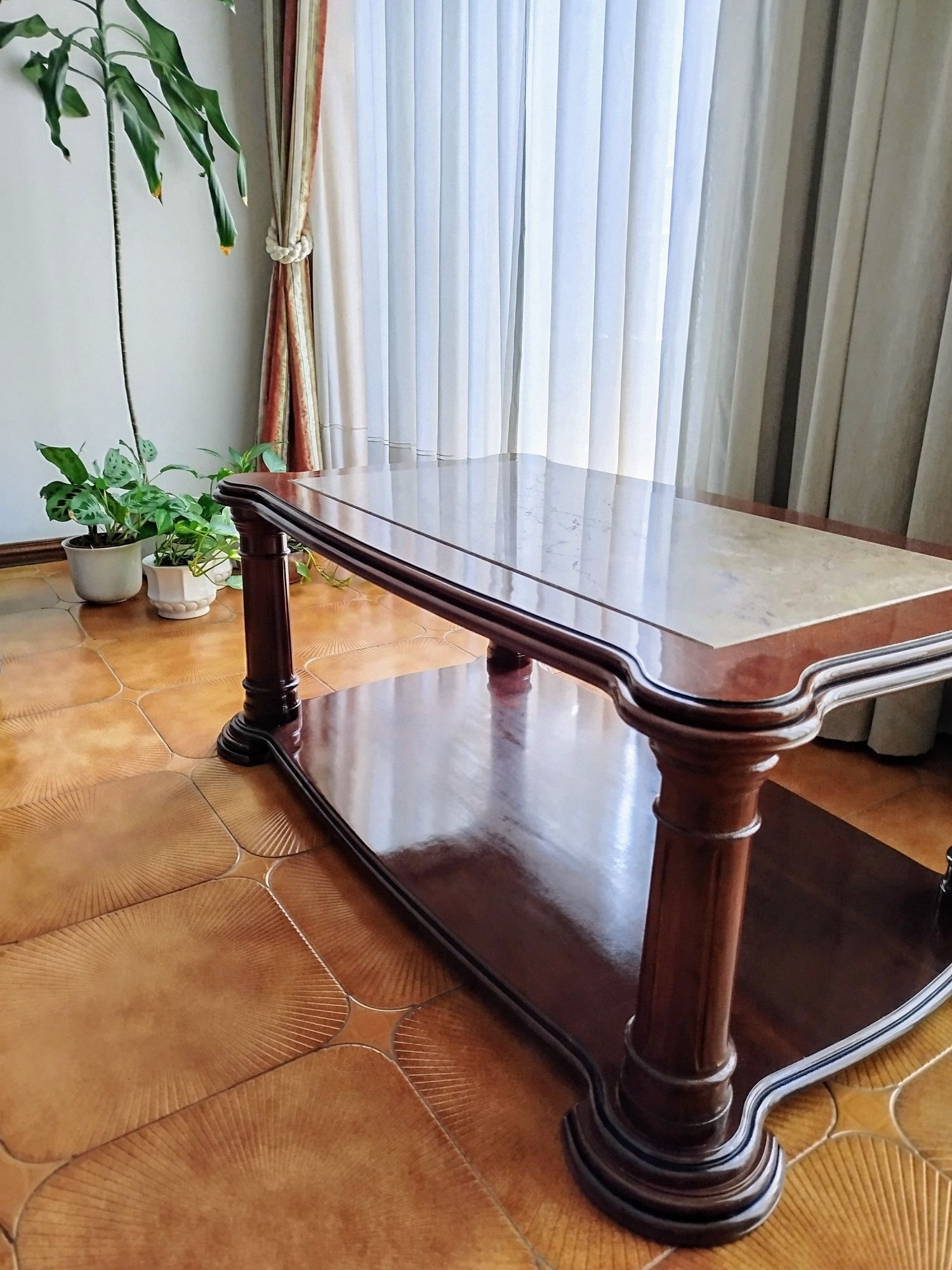 MESA DE CENTRO | Madeira Maciça c/ Tampo Mármore