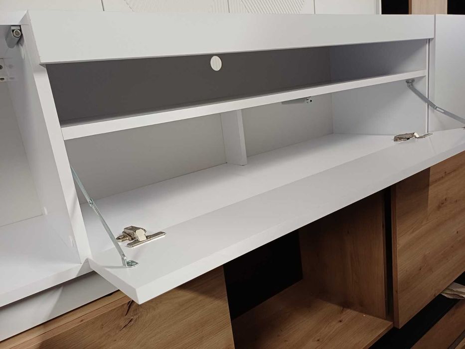 Szafka RTV AURA 200 cm uniwersalna stojąca / wisząca biały mat