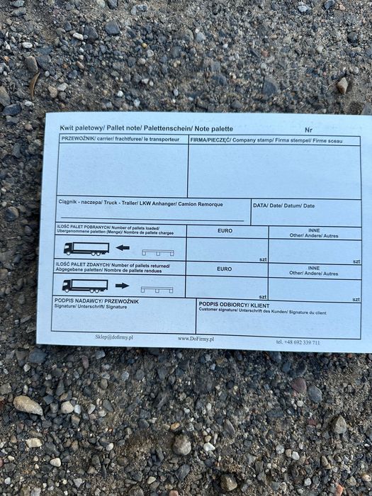 10 sztuk Kwit paletowy