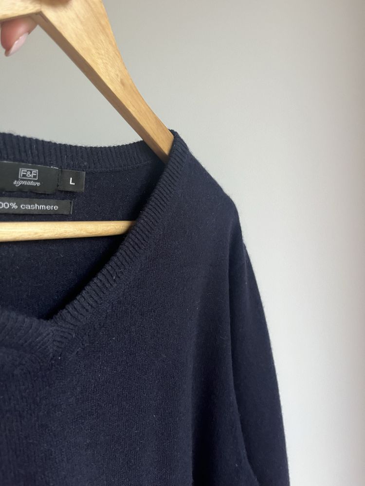 F&F kaszmirowy sweter granetowy XXL