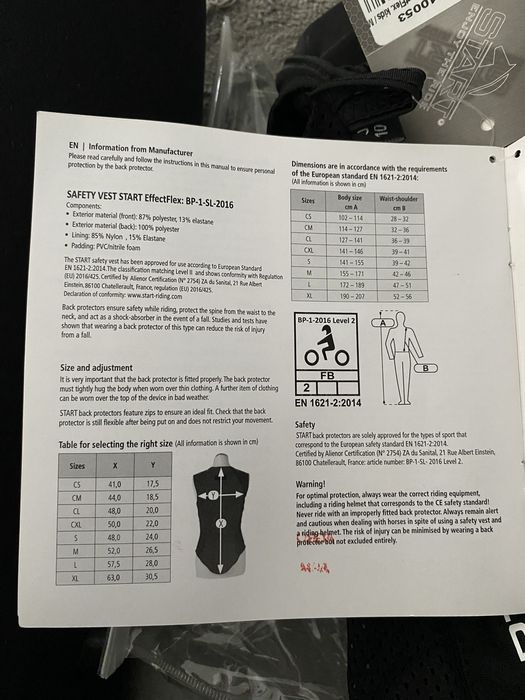 Jeździecka kamizelka ochronna firmy START – rozmiar M (dziecięcy)