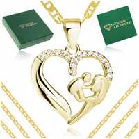 Złoty Łańcuszek Serce 925 Srebro + Złoto Prezent Dla Kobiety Na Roczni