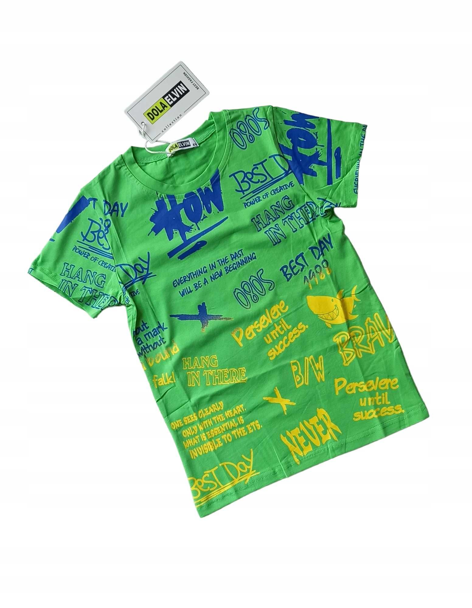 Zielona bluzka dla chłopca t-shirt nowa 134-140