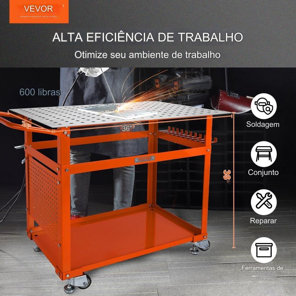 Mesa de Soldadura Móvel  91.4x61cm, Capacidade de 272kg