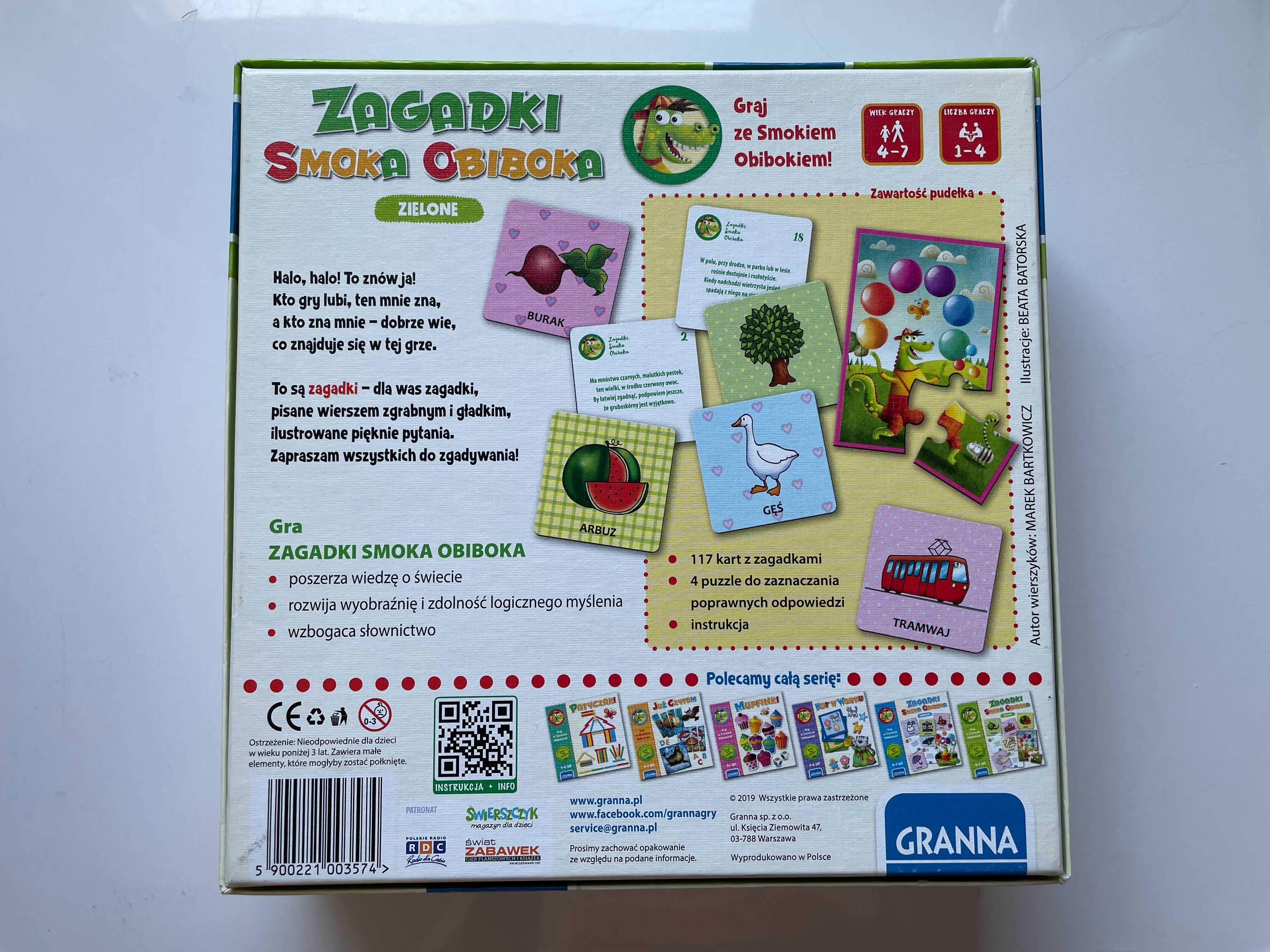 Gra edukacyjna familijna dla dzieci zagadki Smoka Obiboka zielone