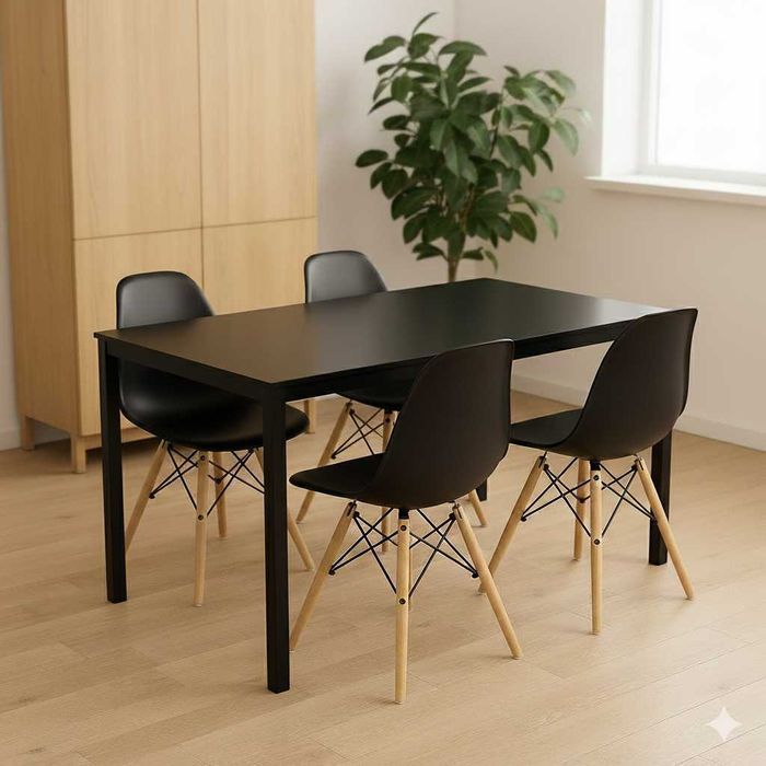 NOWY Czarny Stół Z Krzesłami Do Jadalni Kuchni Salonu Stolik i Krzesła