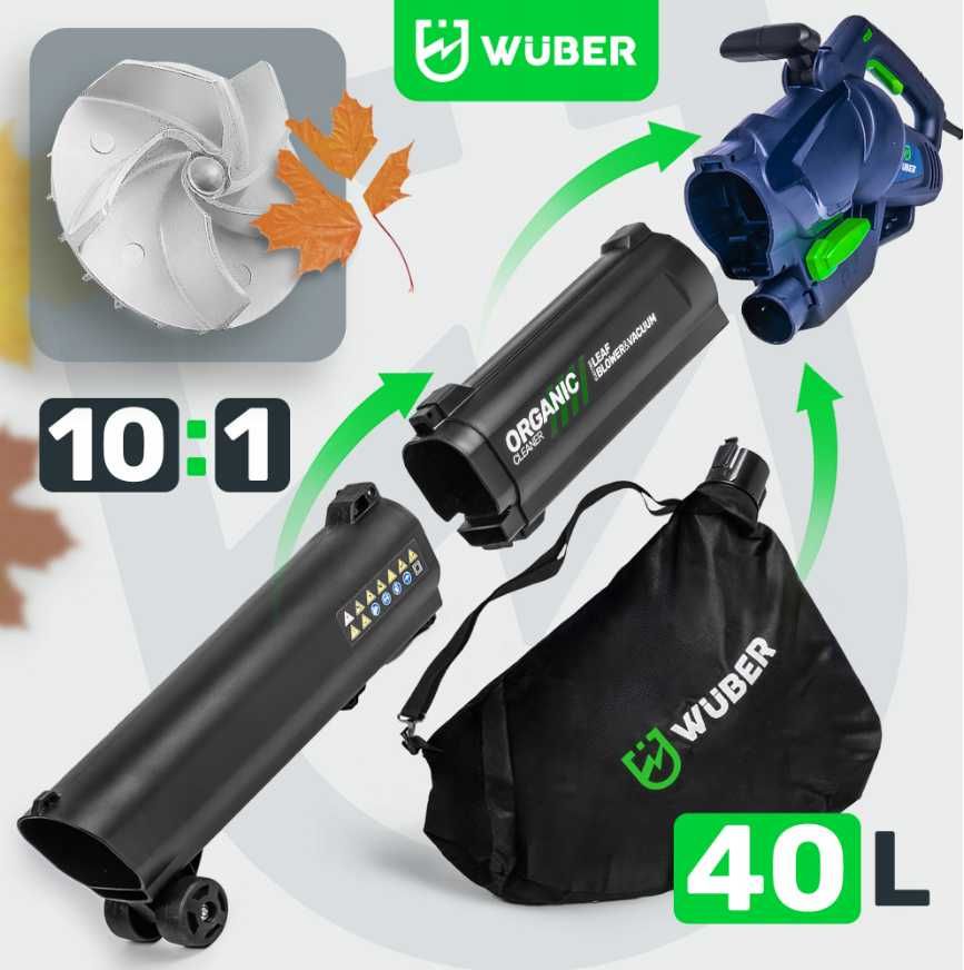 Elektryczna Dmuchawa do Liści 3000W z Odkurzaczem 40L - (Promocja)