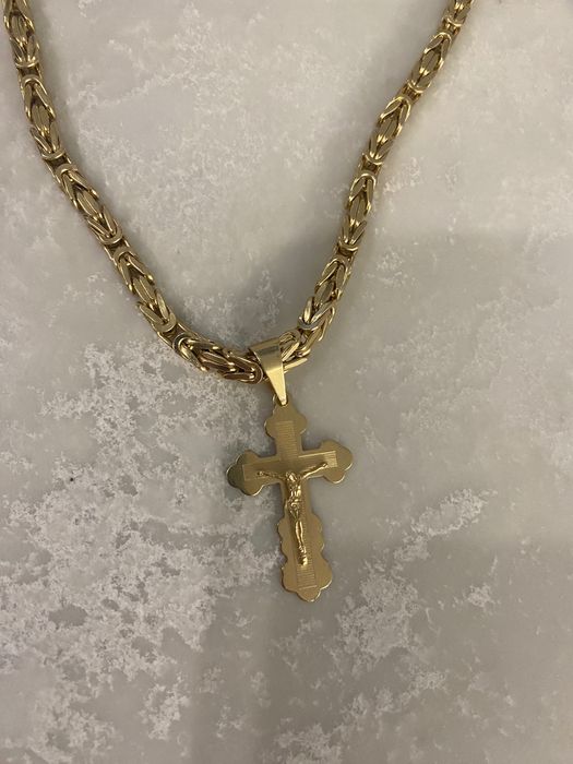 Złoty łańcuszek 66 cm / splot królewski + krzyżyk / 41 g