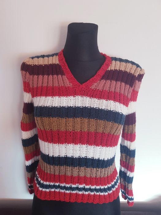 Kolorowy sweter damski robiony na gruntach Top Vintage rozmiar XS/S .