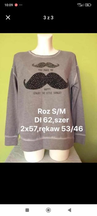 Szara przecierana bluza z wąsami rozmiar S/M plus gratis w tym samym r