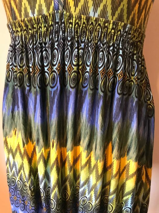 Cudowna tunika boho r. 38/40 niebiesko żółto zielona sukienka hippie