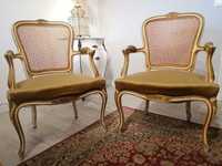 Par de Bergeres (Cadeirões Poltronas Cadeiras braços) Palhinha Luís XV