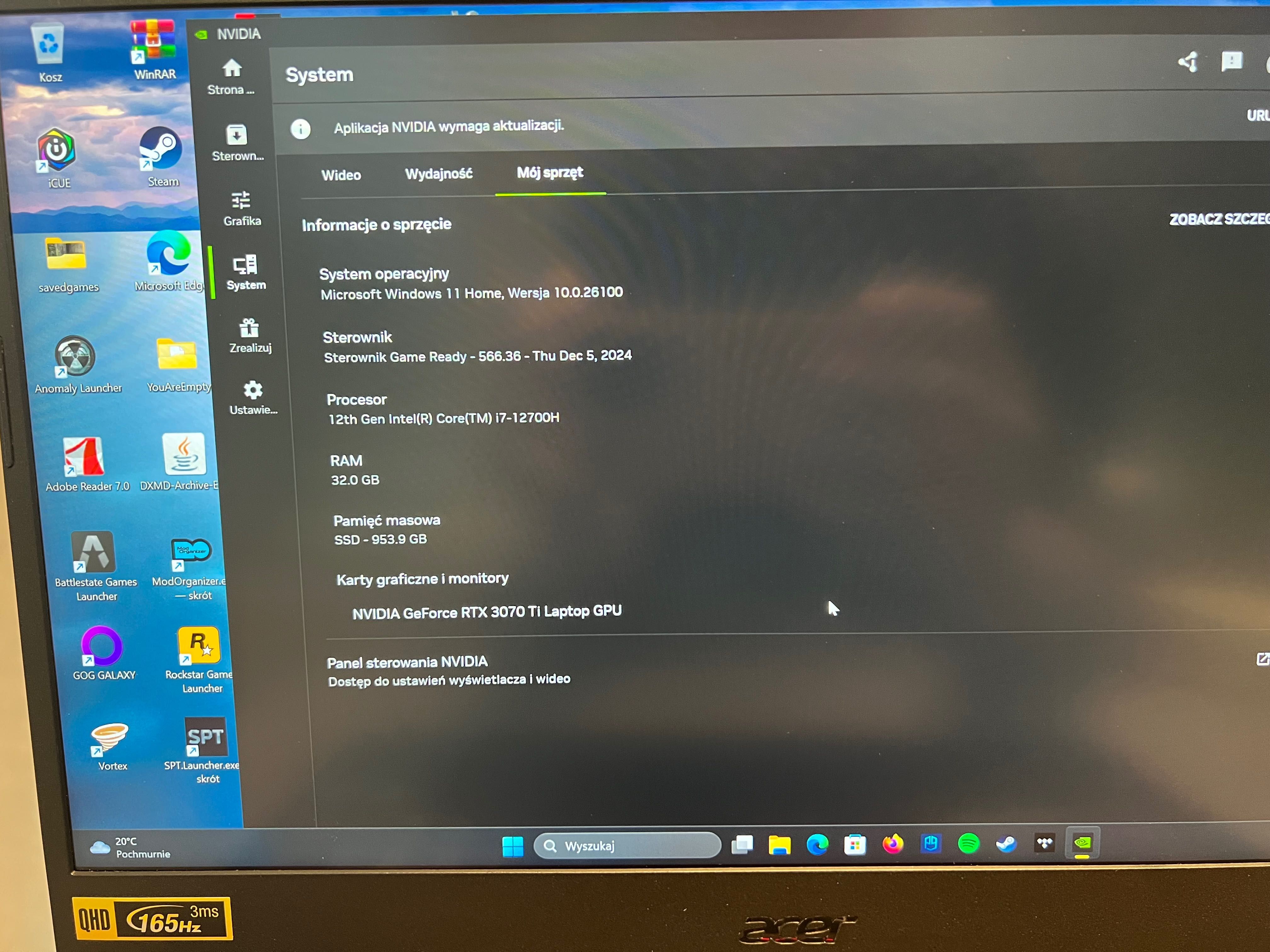 Acer Nitro 5 3070 Ti/i7-12700H/32GB/1TB/1440p 165Hz 15.6”