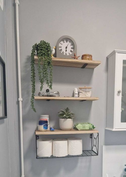 Zestaw 3 jasne półki łazienkowe do kuchni salonu komplet z koszykiem