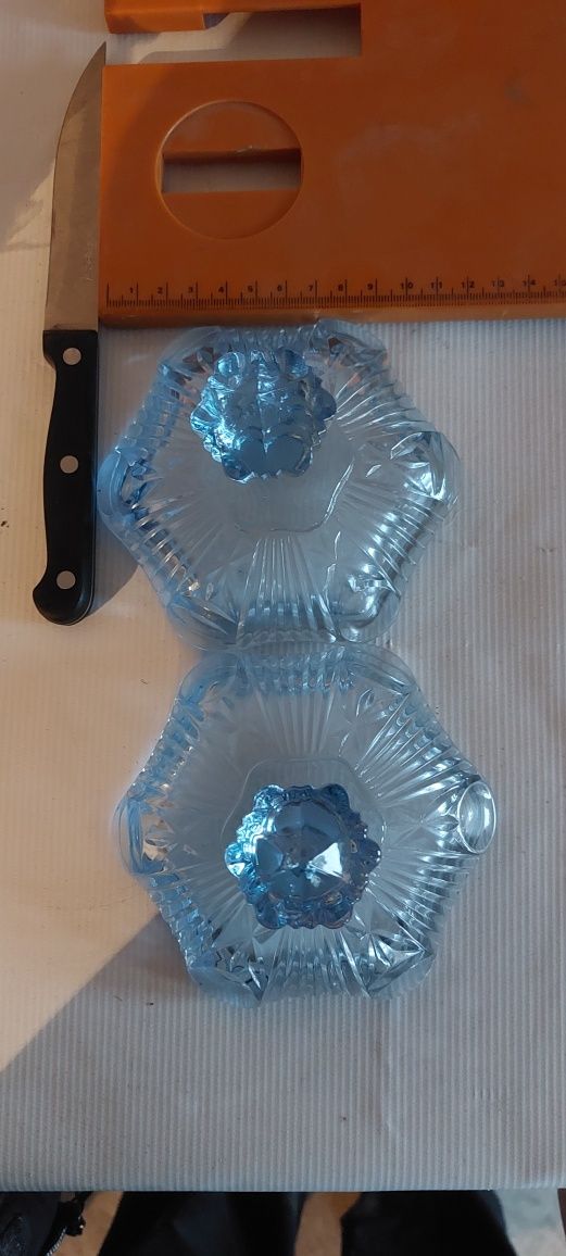 Cukiernica bombonierka niebieska ° 12 cm Ząbkowice kryształ PRL