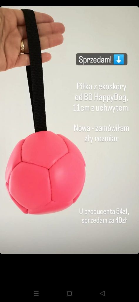 Nowa, wytrzymała piłka z ekoskóry 11cm z uchwytem dla psa