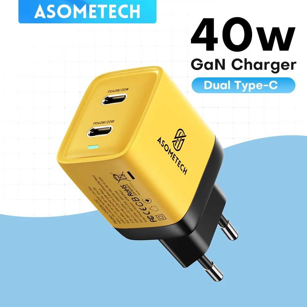 Фирменная быстрая зарядка ASOMETECH 40W PD GaN QC4.0 Type-C 2 порта