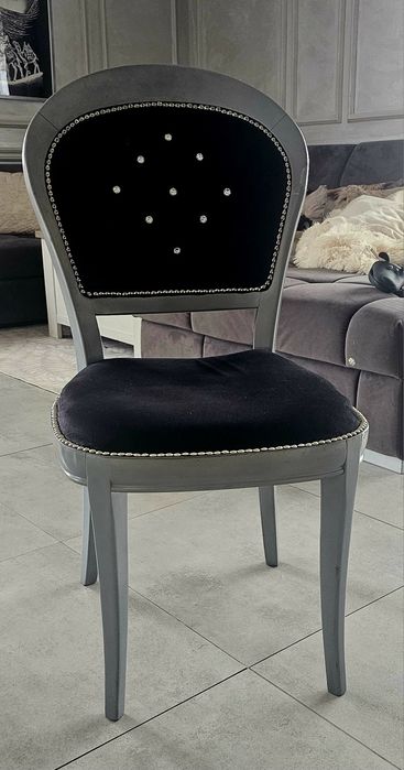 Krzesło glamour kryształki czarno srebrne ludwik