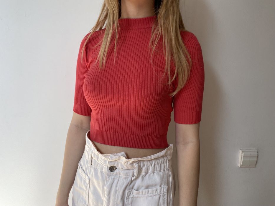 Prążkowany crop top półgolf koszulka H&M XS 34