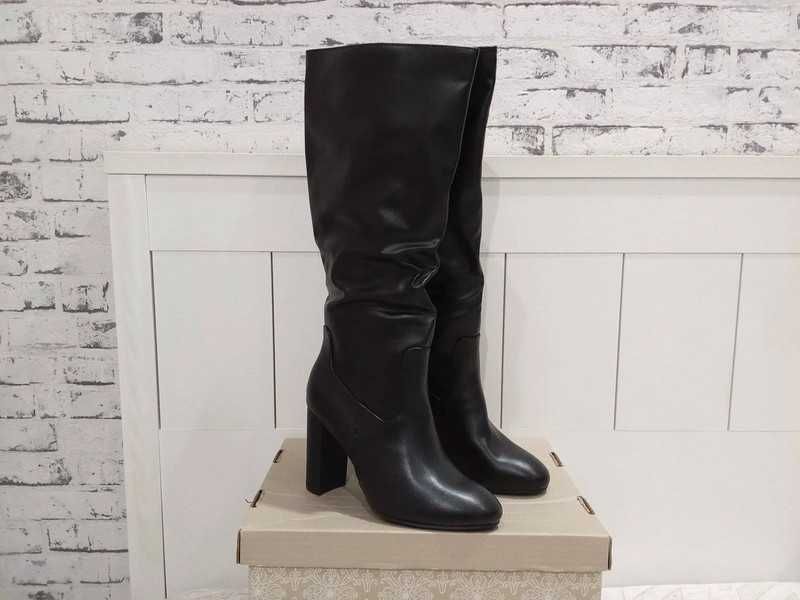 czarne kozaki na obcasie Bodyflirt  41 wkładka 26,5 cm nowe ocieplane