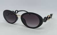 Женские брендовые очки модные овальные узкие черные глянцевые 2418