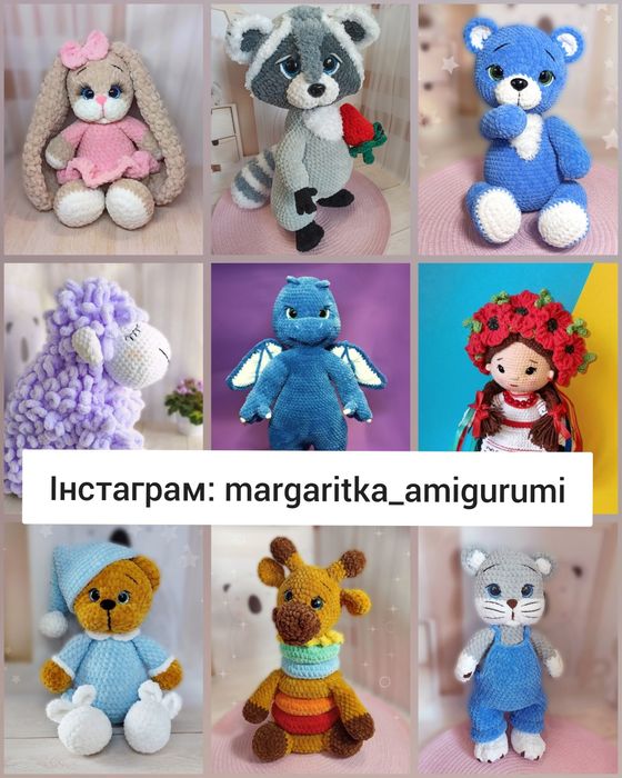 В'язані іграшки, іграшка в'язаний зайчик ручної роботи, в'язана зайка